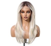 Perruque synthétique longue et lisse blonde platine ombrée 13x6, for femme, idéale au quotidien Extensions de cheveux