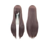 Perruque synthétique longue et lisse de 80 cm avec frange for cosplay, idéale for Halloween, les fêtes costumées Daily Use(Ash Purple)