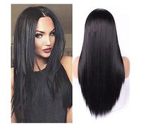 Perruque Synthétique Longue Et Lisse, Perruques Bleues Claires Pour Femmes, Perruque Mixte Noire Et Blonde Avec Raie Centrale, Cheveux Naturels Gris Pour Femmes (9161 1B)