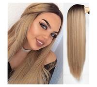 Perruque Synthétique Longue Et Lisse, Perruques Bleues Claires Pour Femmes, Perruque Mixte Noire Et Blonde Avec Raie Centrale, Cheveux Naturels Gris Pour Femmes (3 À 26 Pouces)