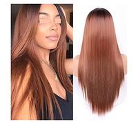 Perruque Synthétique Longue Et Lisse, Perruques Bleues Claires Pour Femmes, Perruque Mixte Noire Et Blonde Avec Raie Centrale, Cheveux Naturels Gris Pour Femmes (9161 R2)