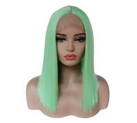 Perruque synthétique longue et lisse, sans colle, avec bordure frontale en dentelle vert clair, for femmes. Postiche Cheveux Femme(12inch)