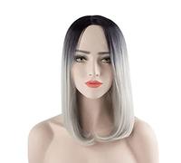 Perruque synthétique longue ombrée grise pour femme avec racines foncées et raie au milieu, pour fête quotidienne, Halloween