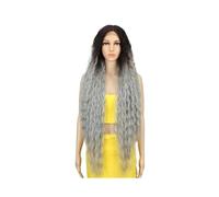 Perruque synthétique longue ondulée avec dentelle frontale de 41 pouces, densité 130 Postiche Cheveux Femme(Brown+Silver Grey)