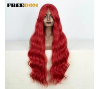 Perruque Synthétique Longue Ondulée Avec Frange Pour Femmes Noires,Postiche De Cosplay Résistante À La Chaleur,De Couleur Orange Et Ombré - Type M.Red-34 Pouces
