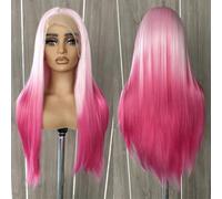 Perruque synthétique longue ondulée pour femme avec dentelle frontale 33 x 10 cm, sans colle, usage quotidien, perruque Cospaly ombrée Pinrk ST 66 cm