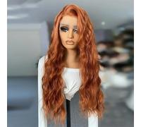 Perruque synthétique longue ondulée pour femme avec dentelle frontale - Pour usage quotidien - Orange curcuma - 61 cm