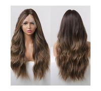 Perruque synthétique Longue Ondulée Transparent Lace Front Perruques Synthétiques Brun Doré Ombre Dentelle Frontale Perruque for les Femmes Noires Naturel Cosplay Fermeture Cheveux Cosplay Perruque