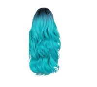 Perruque synthétique longue ondulée verte avec raie centrale, 26 pouces bleue, résistante à la chaleur cheveux synthétiques bouclés, sirène Turquoise(26in-green wig)