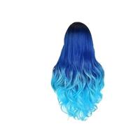 Perruque synthétique longue ondulée verte avec raie centrale, 26 pouces bleue, résistante à la chaleur cheveux synthétiques bouclés, sirène Turquoise(26in-blue wig)