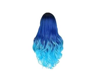 Perruque synthétique longue ondulée verte avec raie centrale, 26 pouces bleue, résistante à la chaleur cheveux synthétiques bouclés, sirène Turquoise(26in-blue wig)