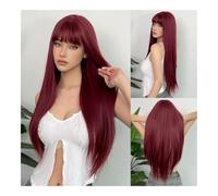 Perruque Synthétique Natural Heat-Resistant Full Head Covers Every Day Burgundy Synthetic Wig With Long Straight Air Bangs Cosplay Women Wear