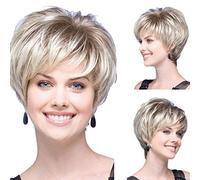 Perruque synthétique naturelle en maille de rose blanche dégradée courte ondulée pour femme (blanc, taille unique)