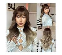 Perruque Synthétique Ombre brun blond long ondulé synthétique perruques avec frange naturel gris frêne perruque de cheveux for les femmes quotidien cosplay résistant à la chaleur Naturelles Perruques