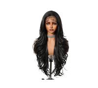 Perruque synthétique ondulée avec dentelle frontale de 24 pouces, cheveux longs et ondulés, 13x4, for femmes, idéale for un cosplay quotidien Postiche Cheveux Femme(Black)