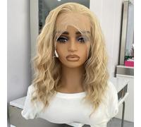 Perruque synthétique ondulée courte pour femme avec dentelle frontale naturelle, tenue quotidienne, cosplay, mélange blond