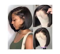 Perruque synthétique Perruque Bob courte et lisse de 8 à 14 pouces for femmes noires, cheveux humains pré-épilés, perruque courte Bob 13x4, perruque avant en dentelle 4x4, perruque avec fermeture en d