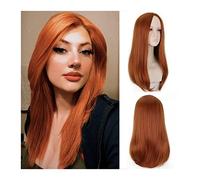 Perruque Synthétique Perruque longue orange for femme, perruque de cheveux raides avec partie centrale orange, perruque en fibre synthétique naturelle résistante à la chaleur for une utilisation quoti
