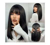 Perruque synthétique Perruque synthétique droite moyenne noire perruques Bob courtes avec frange for femme blanche Afro naturel cheveux résistants à la chaleur quotidiens Cosplay Perruque