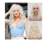 Perruque synthétique Perruque synthétique noire naturelle de haute qualité for femmes, usage quotidien, perruque Bob longue bouclée résistante à la chaleur, perruque à frange ondulée naturelle Cosplay
