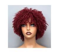 Perruque Synthétique Perruques courtes afro bouclées en cheveux humains brésiliens Remy 99J avec frange for femmes Naturelles Perruques(Burgundy)