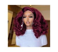 Perruque Synthétique Perruques en cheveux humains ondulés bordeaux 99J, 13x4, avec dentelle frontale HD pré-épilée Naturelles Perruques(10inches)