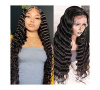 Perruque Synthétique Perruques Lace Front frisées ondulées noires, longues fibres synthétiques résistantes à la chaleur 13 × 1 T Part Perruques en dentelle avec cheveux de bébé Ligne de cheveux nature