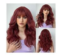 Perruque Synthétique Perruques rouges foncées avec frange Perruque synthétique longue vague bouclée for femme Perruques en fibres naturelles respirantes résistantes à la chaleur avec frange for une ut