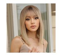 Perruque synthétique Perruques synthétiques courtes droites Bob gris cendré blond avec frange perruque de cheveux naturels for les femmes blanches quotidiennes résistantes à la chaleur Cosplay Perruqu
