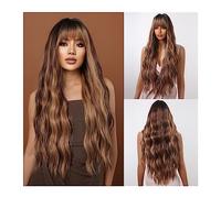 Perruque Synthétique Perruques Synthétiques Longues Bouclées Avec Une Frange Mixte Brun Chocolat Doré Blonde Perruques De Cheveux for Les Femmes Noires Afro Résistant À La Chaleur Naturelles Perruques