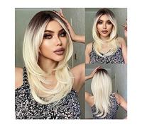 Perruque Synthétique Perruques Synthétiques Longues Lignes Droites Platinum Blonde Ombre Perruques avec Frange for Femmes Quotidien Cosplay Partie Perruque de Cheveux en Couches Résistant à la Chaleur