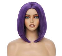 Perruque synthétique résistante à la chaleur avec raie au milieu pour femme Violet foncé 30,5 cm