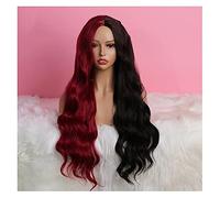 Perruque Synthétique Résistante À La Chaleur, Longue, Ondulée, Mi-Rouge, Mi-Noire, Sans Dentelle, Perruques Synthétiques Pour Cosplay Pour Femmes Noires, Perruques Grises Pour Femmes (Unicolore 26 Po