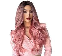 Perruque synthétique rose bouclée ondulée longue pour femme Perruques de cheveux synthétiques pour fête quotidienne Cosplay A