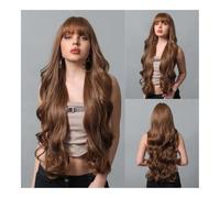 Perruque Synthétique Super Long Golden Brown Wavy Synthetic Wigs with Bangs for Women Daily Cosplay Party Use Natural Heat Resistant Hair Wig