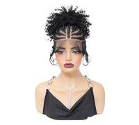 Perruque synthétique tressée avec chignons, tresses cornrow en dentelle complète for femmes noires, perruques tressées frontales avec queue de cheval 10 pouces(Black)