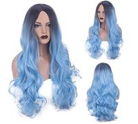 Perruque tendance pour Halloween, Noël, fête, déguisement, point central, coiffure, cheveux longs bouclés teints Big Wave perruque pour femme