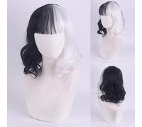 Perruque tendance pour un usage quotidien Cos Wig 101 Loyal Dog Cruella de Vil Kuila noir et blanc sorcière couleur assortie cheveux courts bouclés couleur Yn200{40cm}
