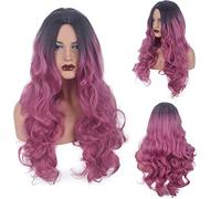 Perruque tendance pour un usage quotidien pour femme cheveux longs bouclés mi-point teint multicolore dégradé noir bleu gros cheveux ondulés bouclés moelleux
