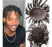 Perruque toupet en dentelle for hommes, cheveux chauves, Dreadlock, postiche, mono bouclée, prothèse de cheveux masculins, 8 × 10 pouces, unité de système de cheveux afro bouclés, cheveux humains noir