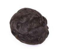 Perruque Toupet masculin à base de dentelle PU for hommes, cheveux humains | Perruques for hommes de cheveux ondulés courts de 6 pouces #2 marron(7x9)