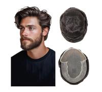 Perruque Toupet masculin en dentelle PU, cheveux humains noirs naturels | Perruques for hommes à ondes courtes de 6 pouces, systèmes de remplacement, postiches(6x9)