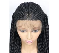 Perruque tresse africaine faite à la main avec dentelle frontale - Perruque tressée sans nœud avec cheveux de bébé. Convient for les de rôle quotidiens des femmes utiliser(Black)