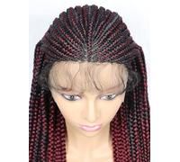 Perruque tresse africaine faite à la main avec dentelle frontale - Perruque tressée sans nœud avec cheveux de bébé. Convient for les de rôle quotidiens des femmes utiliser(Wine Red)