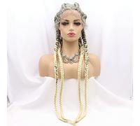 Perruque tressée 32 pouces, perruque en dentelle synthétique ombrée, perruque tressée sans nœud, avec cheveux bébé- perruque cheveux tressés en cornrow, adaptée aux fêtes des femmes porter