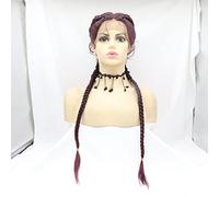 Perruque tressée 99J bordeaux ombrée double torsion 360 SwissLace Front Wig Human Hand Weave Cooper Cornrow Perruque avec cheveux de bébé Afro Braids pour femme (99J-1)