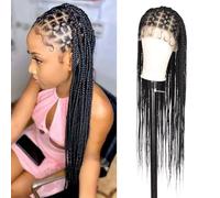 Perruque tressée africaine pleine dentelle, perruque tressée sans nœuds, perruque tressée à la main sans colle avec cheveux de bébé, adaptée aux jeux de rôle des femmes, usage quotidien(Black)