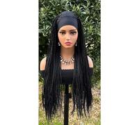 Perruque tressée avec bandeau de 66 cm for femme, longue tresse synthétique élégante et polyvalente, style jumbo. Extensions de cheveux(Natural Black)