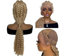 Perruque tressée for femme, perruque dorée en tresse africaine de 28 pouces, perruque tressée sans nœud, avec cheveux de bébé, for femme noire perruque tressée en cornrow