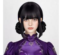 Perruque tressée noire for cosplay, en fibre synthétique résistante à la chaleur, bonnet ajustable(Zoey)